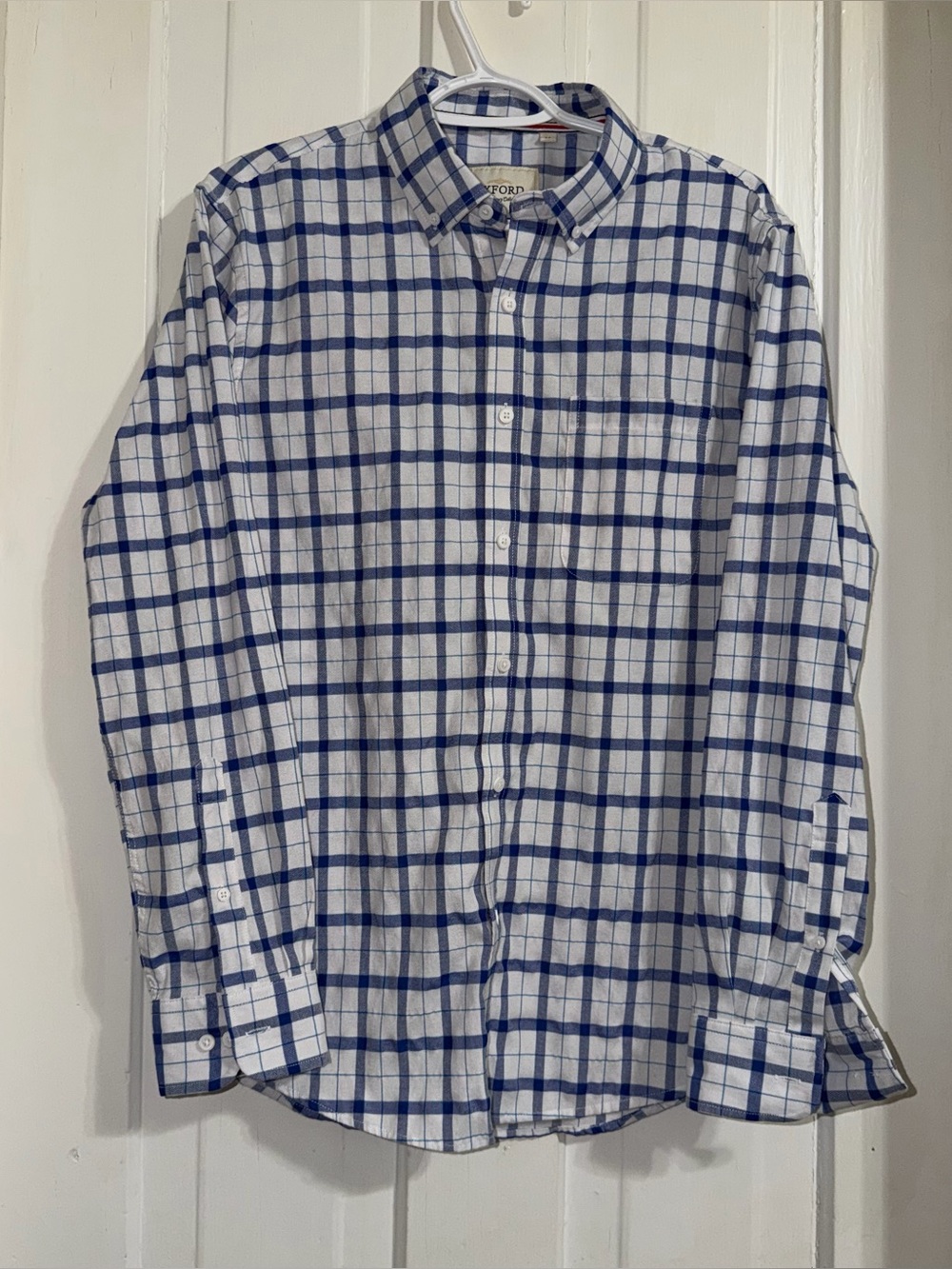 Men's size medium Oxford White‎ and Blue Plaid Button-Down Shirt top